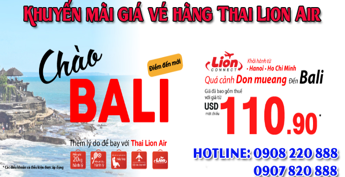 Khuyến mãi giá vé hãng Thai Lion Air