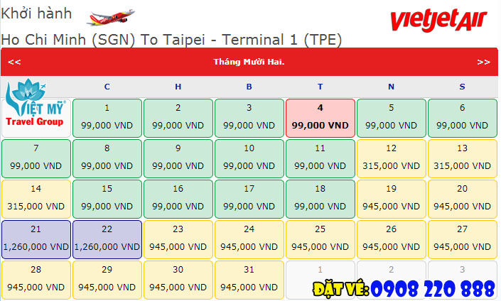 Vé Vietjet Air TPHCM - Đài Bắc
