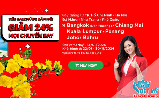 Siêu SALE năm mới - Air Asia GIẢM 24% mọi chuyến bay