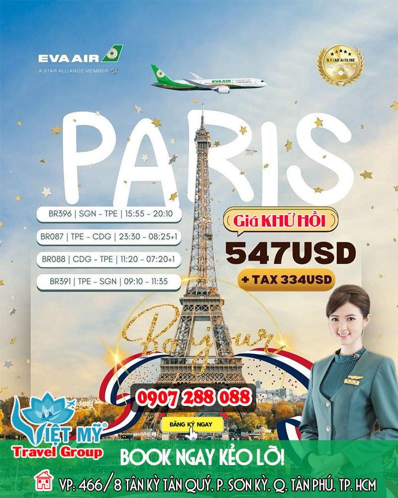 Săn vé đi Paris giá mềm & dịch vụ tốt - Đặt ngay với Eva Air