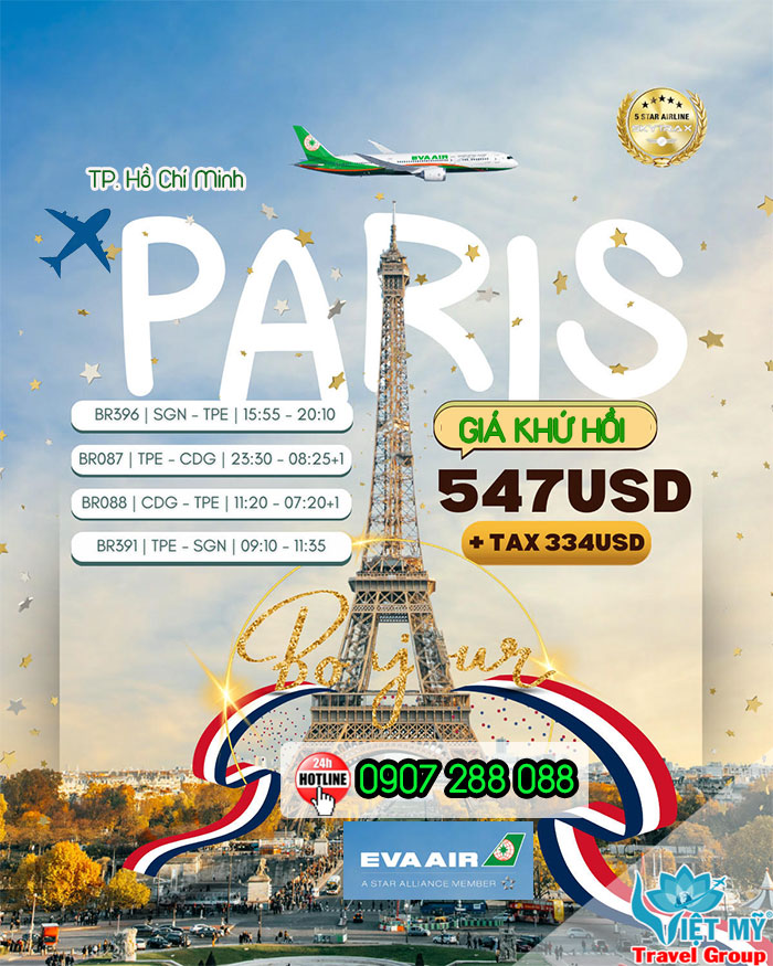 Eva Air giảm giá vé đi Paris - Bay khứ hồi chỉ từ 547 USD