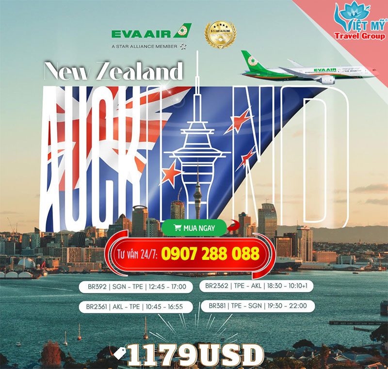 Eva Air khuyến mãi bay Auckland KHỨ HỒI từ 1179 USD
