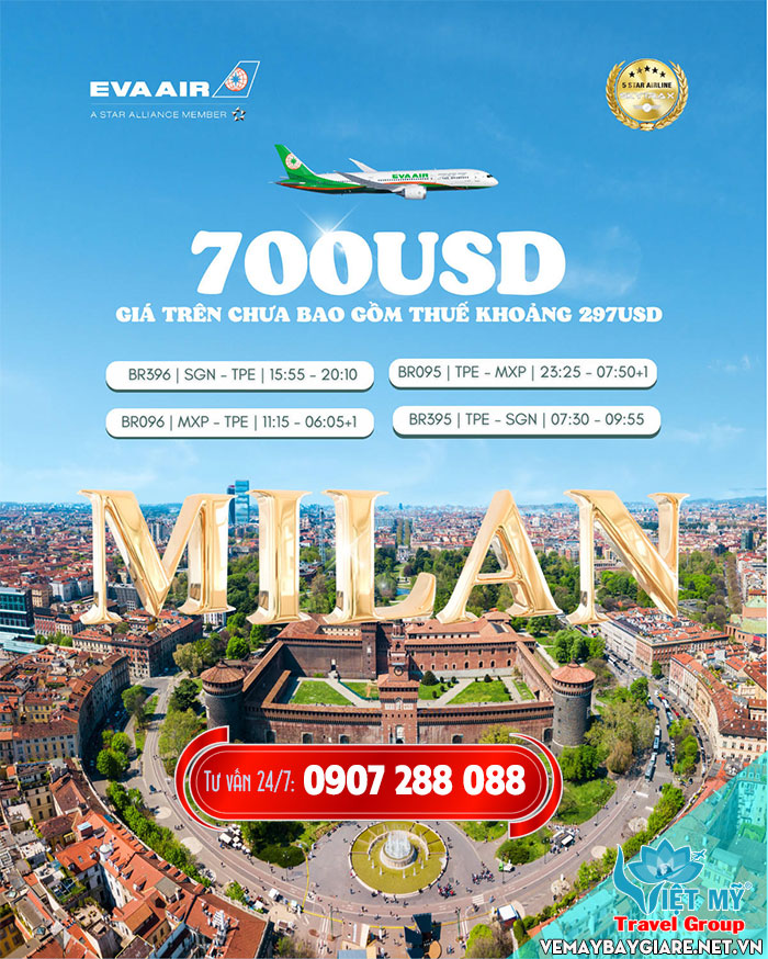 Khuyến mãi vé bay đi Milan Ý (khứ hồi) từ 700 USD