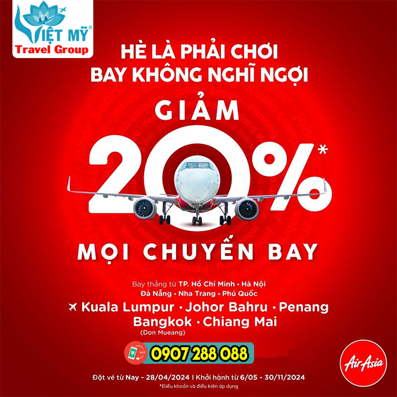 GIẢM 20% mọi chuyến bay Air Asia nhân dịp "HÈ vẫy gọi"!