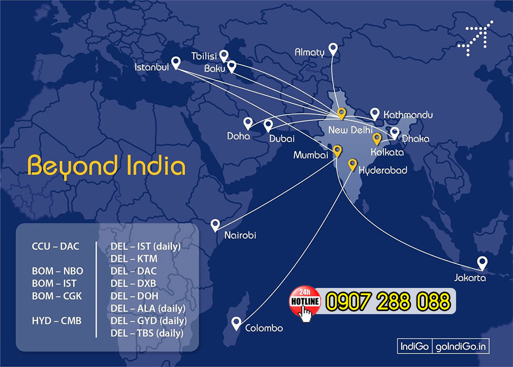 Mạng lưới & Sơ đồ đường bay hãng IndiGo Airlines