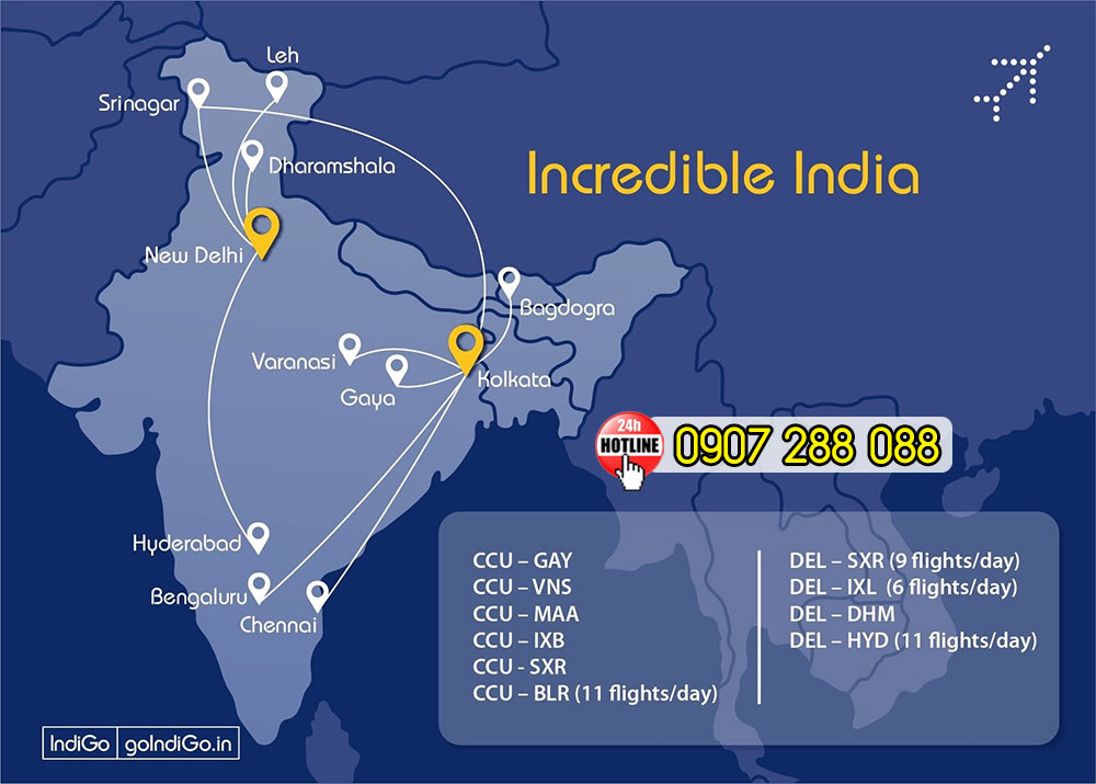 Mạng lưới & Sơ đồ đường bay hãng IndiGo Airlines
