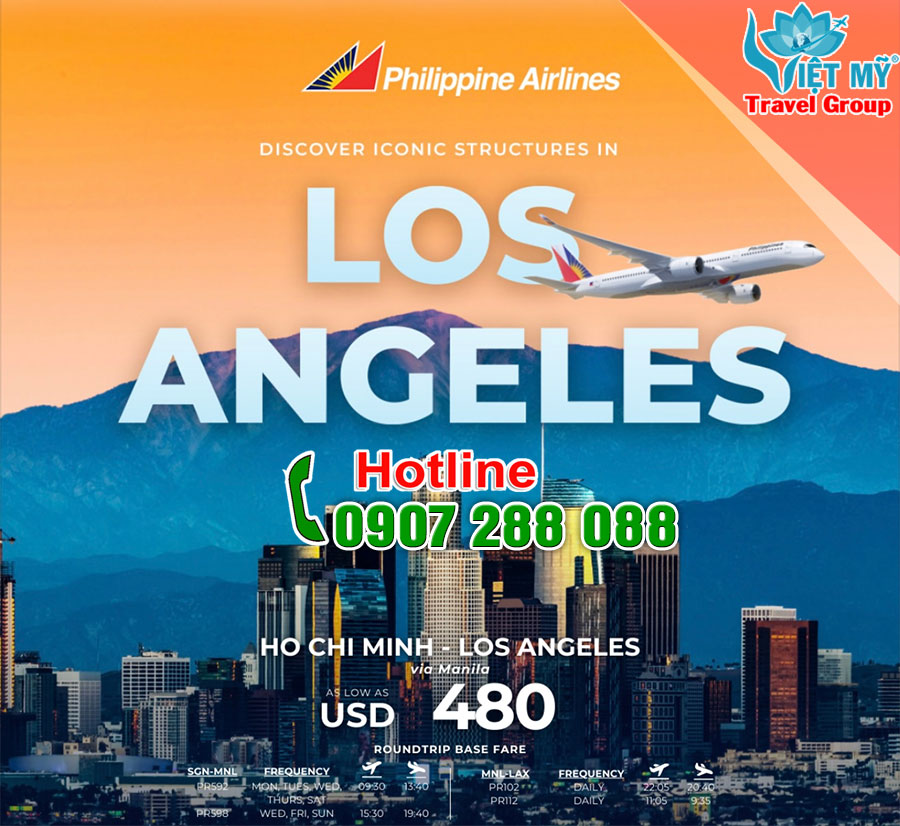 Ưu đãi TpHcm đi Los Angeles giá từ 480 USD hãng Philippine Airlines