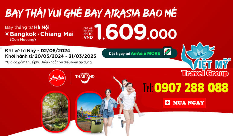 Cùng Air Asia bay thẳng đến Thái chỉ với 1.609.000 đồng