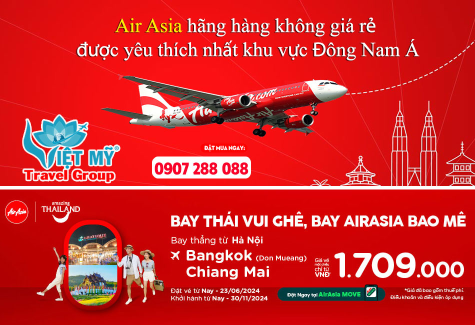 Vé bay Thái chỉ từ 1.709.000 đồng - Thỏa sức du lịch HÈ với Air Asia!