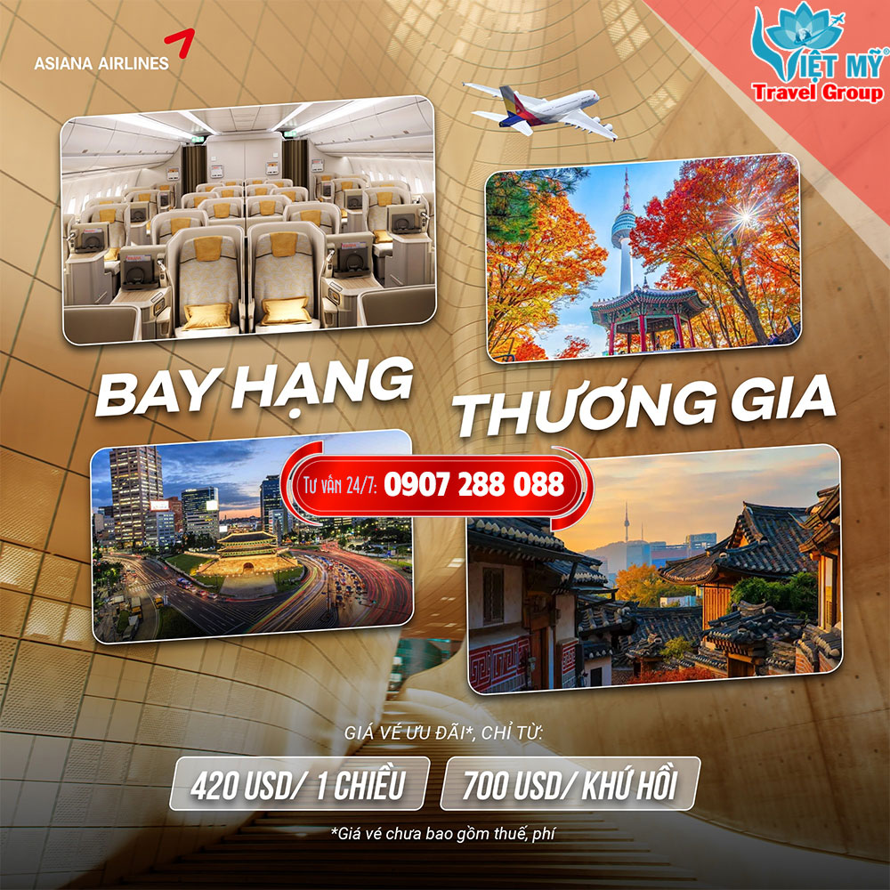 Bay hạng Thương Gia chỉ từ 420 USD cùng Asiana Airlines