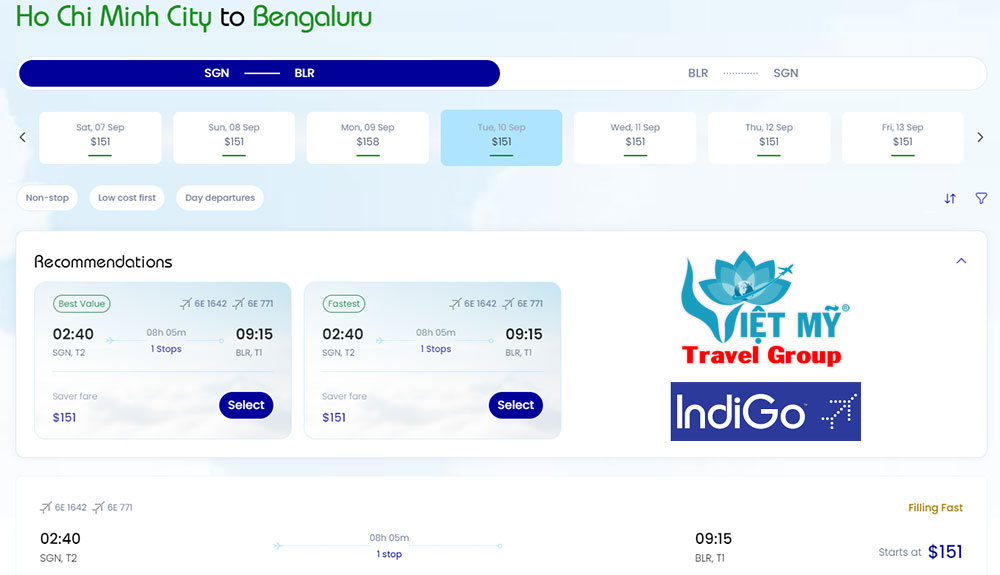 GIÁ Vé máy bay hãng Indigo đi Bengaluru