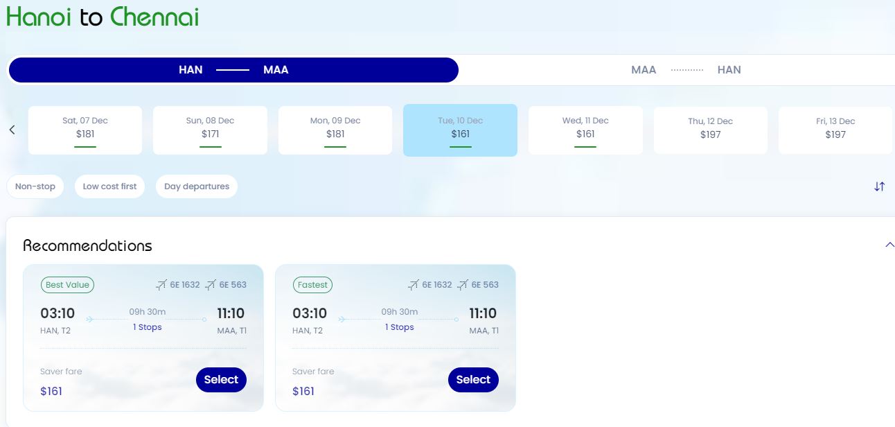 Đặt mua vé máy bay Hà Nội đi Chennai hãng Indigo Airlines