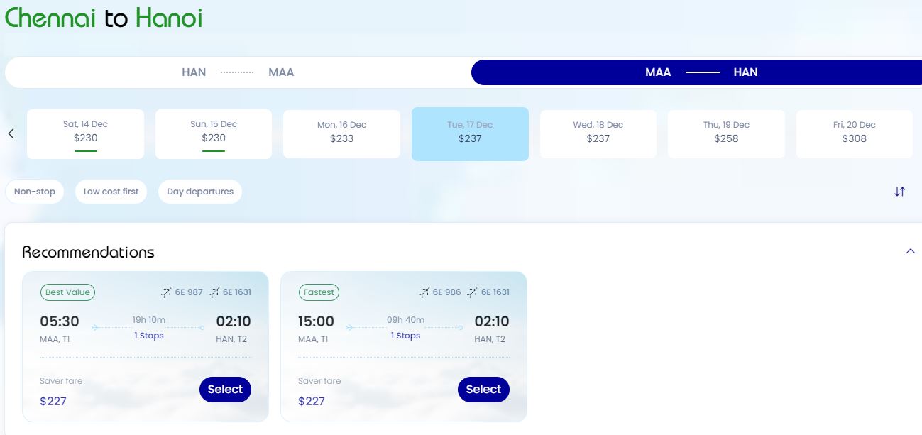 Đặt mua vé máy bay Hà Nội đi Chennai hãng Indigo Airlines