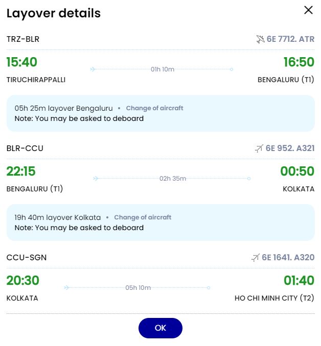 Mua vé máy bay TPHCM (SGN) - Tiruchirappalli (TRZ) hãng Indigo Airlines