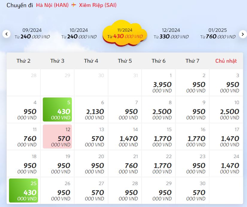 Thông tin về chặng bay Hà Nội - Siêm Reap hãng Vietjet