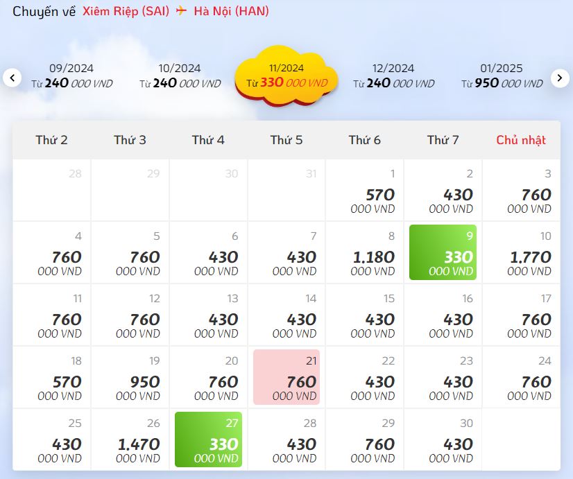 Thông tin về chặng bay Hà Nội - Siêm Reap hãng Vietjet