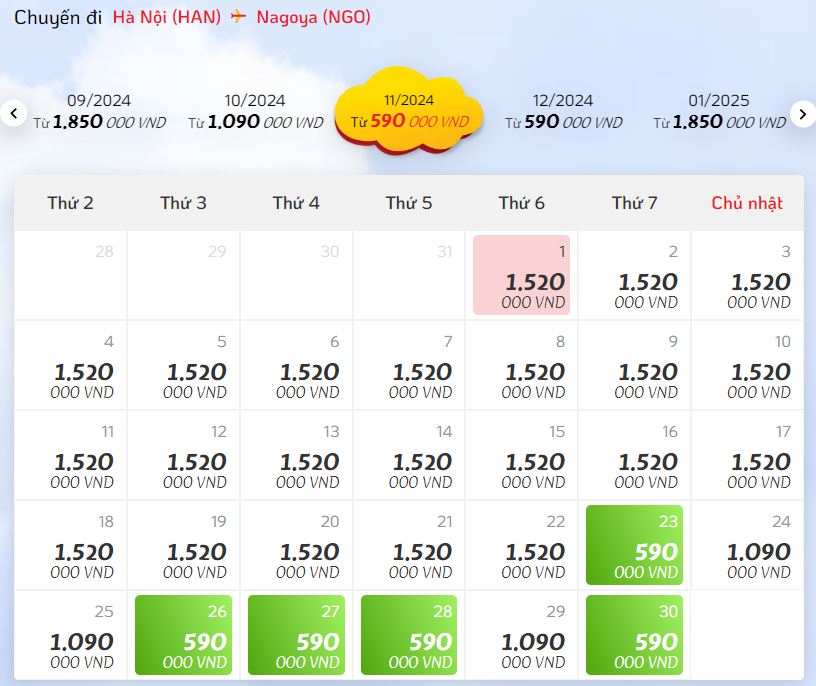GIÁ VÉ MÁY BAY ĐI NAGOYA HÃNG VIETJET