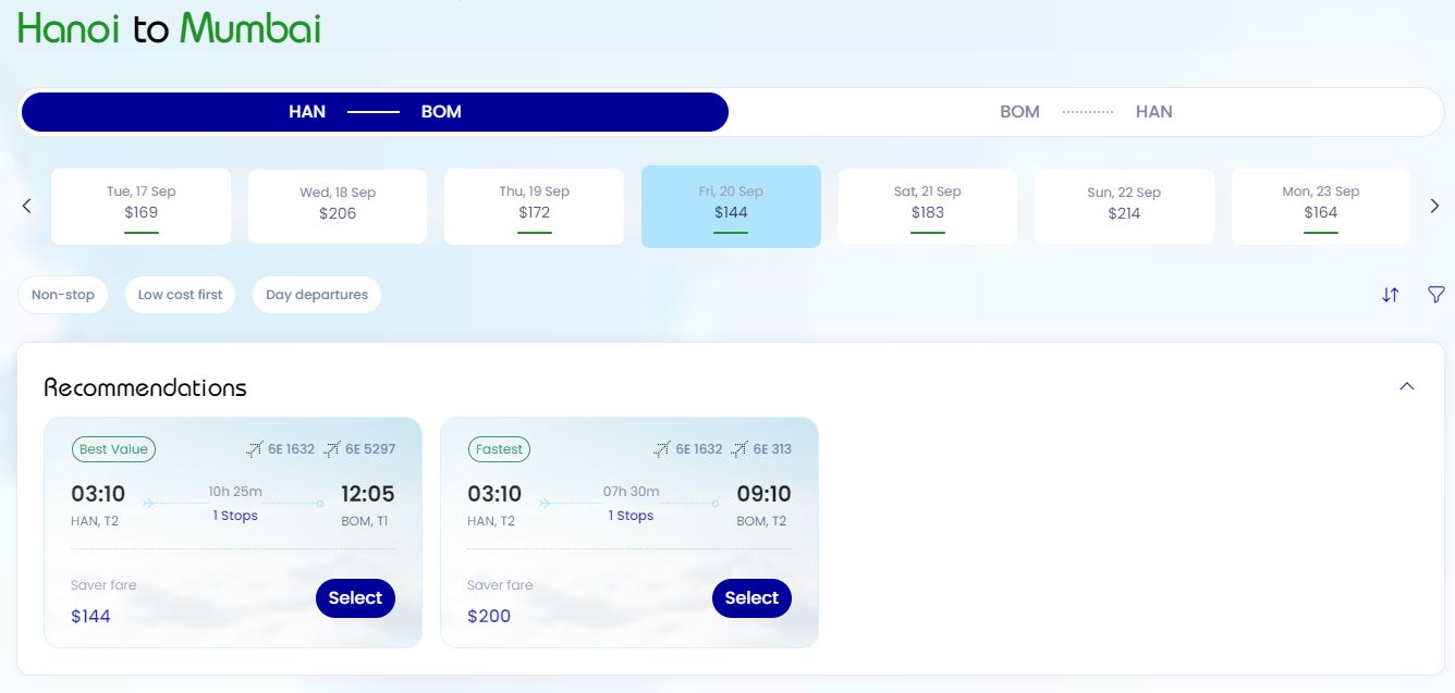 Giá vé máy bay Hà Nội - Mumbai hãng Indigo bao nhiêu?