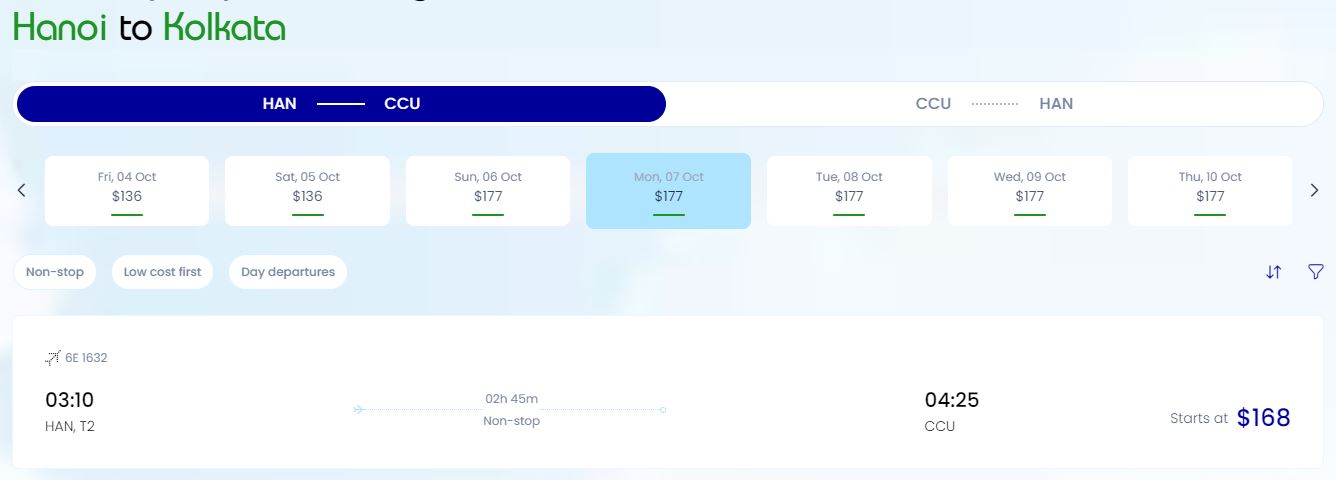 Mua vé máy bay Nội Bài đến Kolkata hãng Indigo Airlines