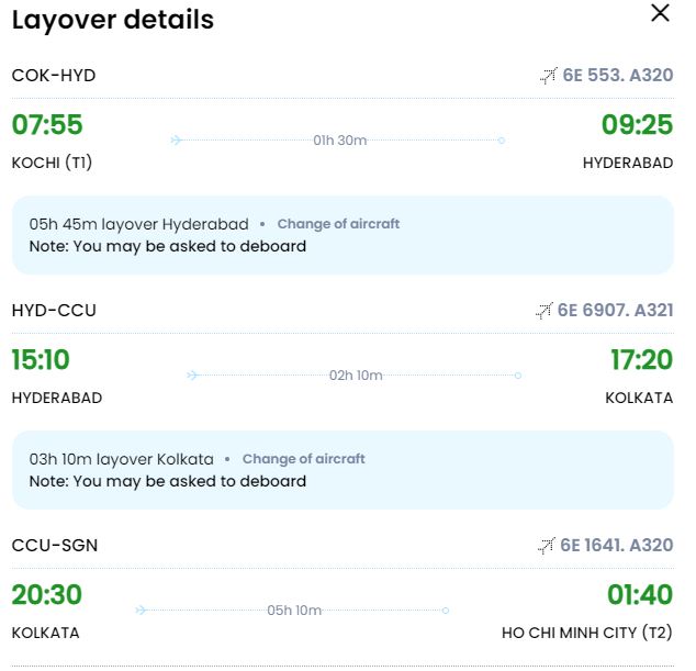 Di chuyển Kochi (COK) - TPHCM (SGN) với Indigo