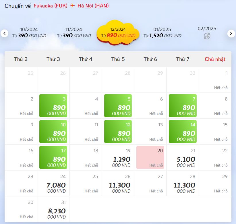 Cập nhật giá vé Vietjet tuyến Nội Bài - Fukuoka