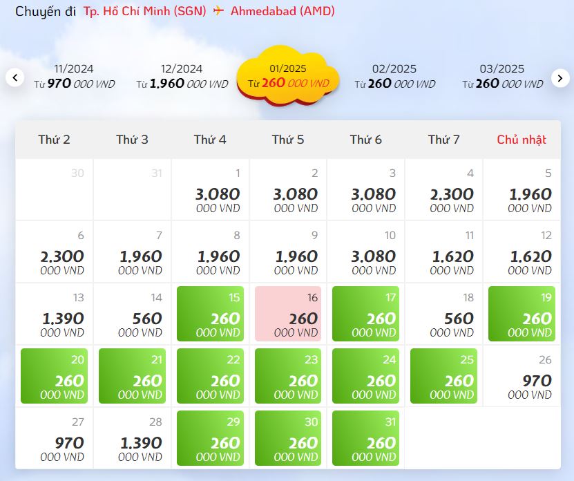 Tham khảo giá vé máy bay Tp. Hcm - Ahmedabad Ấn Độ hãng Vietjet