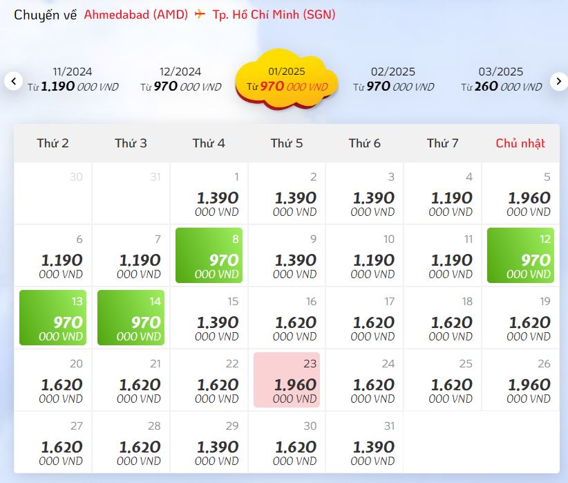 Tham khảo giá vé máy bay Tp. Hcm - Ahmedabad Ấn Độ hãng Vietjet