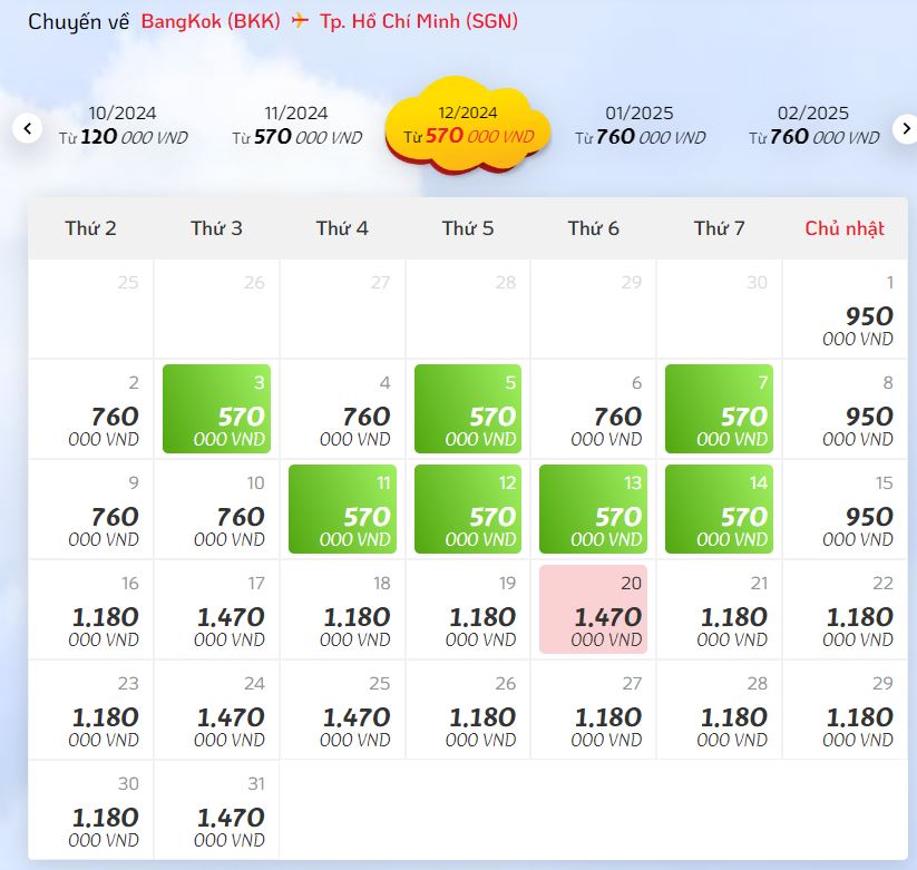 Vé máy bay Bangkok - Tp.HCM từ Vietjet Air