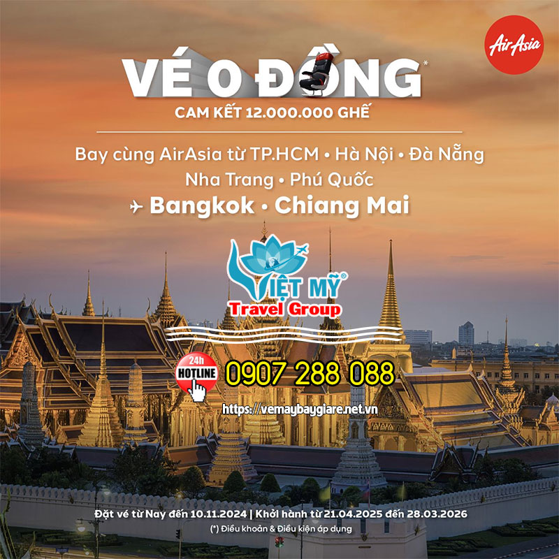 Bay cùng Air Asia từ Tp. HCM/Hà Nội/Đà Nẵng/Nha Trang/Phú Quốc - đến Bangkok/Chiang Mai: