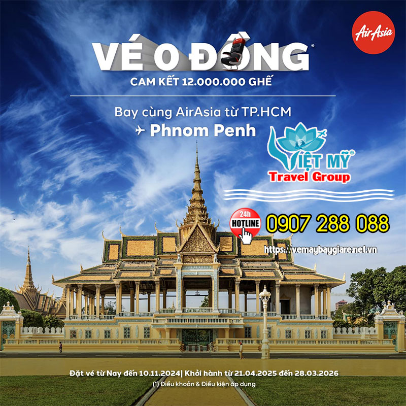 Bay cùng Air Asia từ Tp. Hồ Chí Minh đi Phnom Penh: