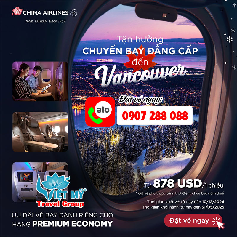 Tận hưởng chuyến bay đẳng cấp đến Vancouver cùng China Airlines