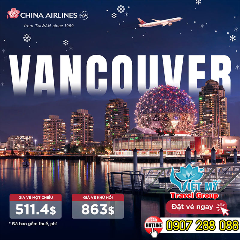 China Airlines ưu đãi vé bay đi Mỹ - Canada dịp Giáng Sinh