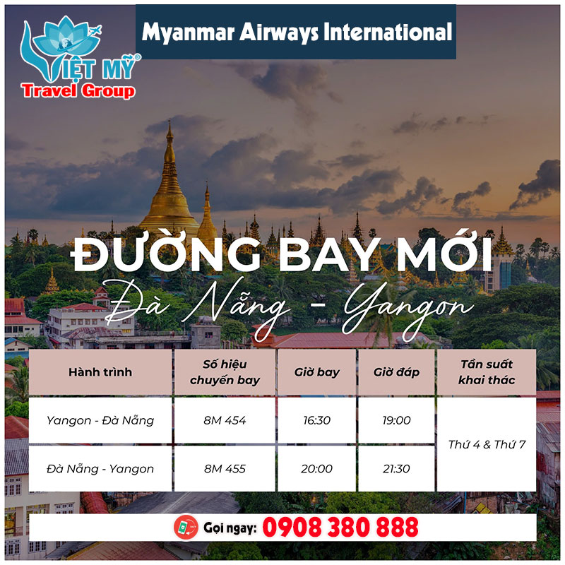 Myanmar Airways khai thác đường bay thẳng Đà Nẵng - Yangon