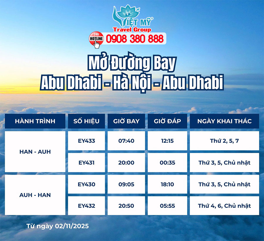 Bay thẳng Abu Dhabi – Hà Nội cùng Etihad Airways, kết nối toàn cầu dễ dàng hơn