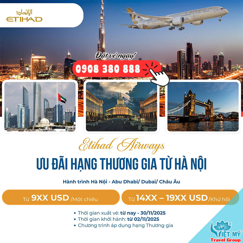 Bay Business Class Etihad Airways từ Hà Nội - trải nghiệm ngay!