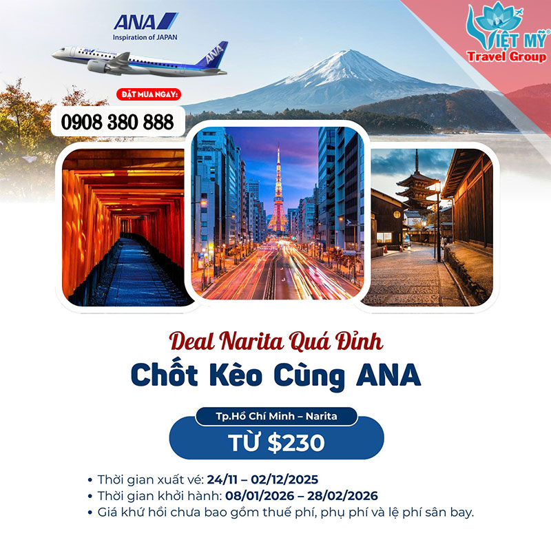 Săn vé Sài Gòn - Narita chỉ từ 230 USD cùng ANA