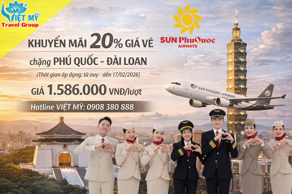 Mở bán đường bay Phú Quốc – Đài Loan với ưu đãi từ Sun PhuQuoc Airways
