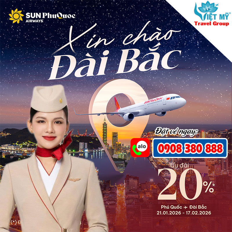 Sun PhuQuoc Airways giảm 20% giá vé chặng Phú Quốc - Đài Loan