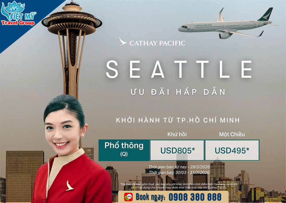 Cathay Pacific nối lại đường bay Hong Kong - Seattle từ 30/03/2026