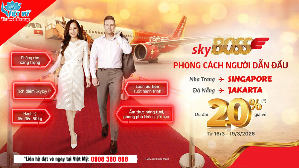 Vietjet khuyến mãi 20% SkyBoss và tặng 20kg hành lý ký gửi cho đường bay mới