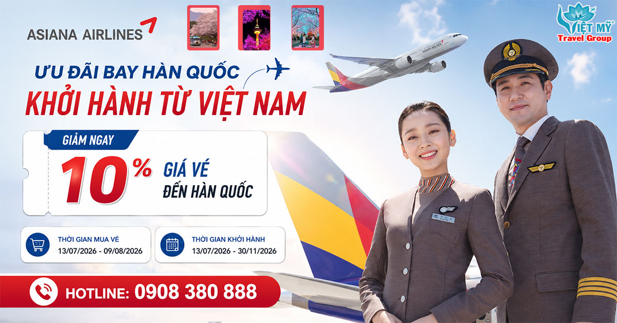 Asiana Airlines tung ưu đãi 10% cho hành trình đến Hàn Quốc