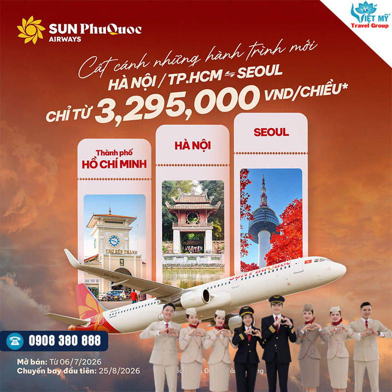 Sun PhuQuoc Airways mở bán vé bay thẳng Incheon từ 3.295.000 VND