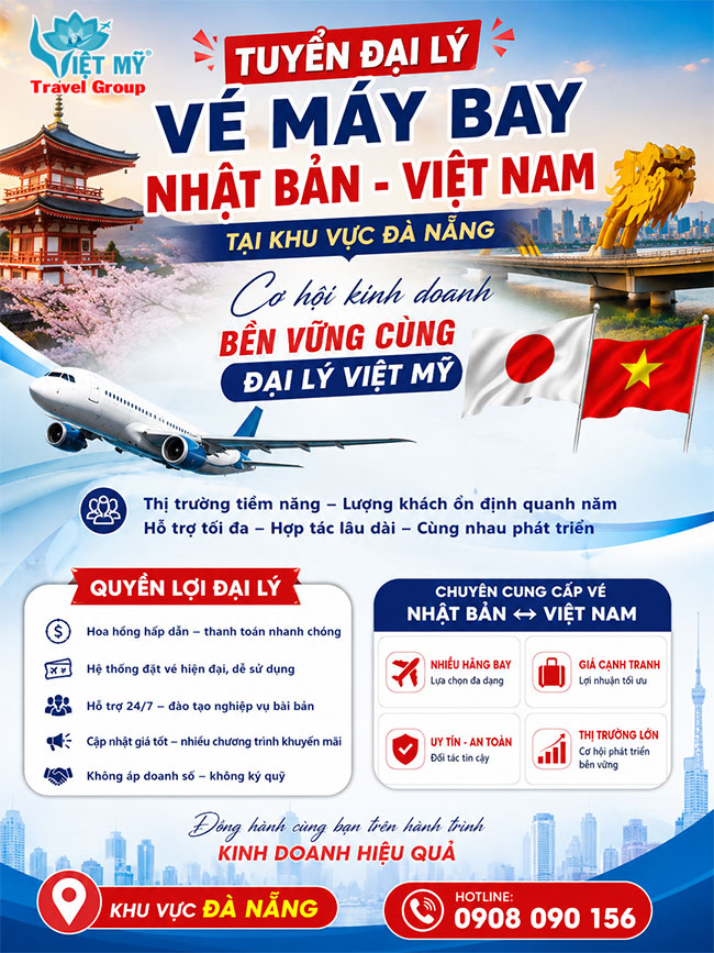 Tuyển đại lý vé máy bay Nhật Việt tại Đà Nẵng