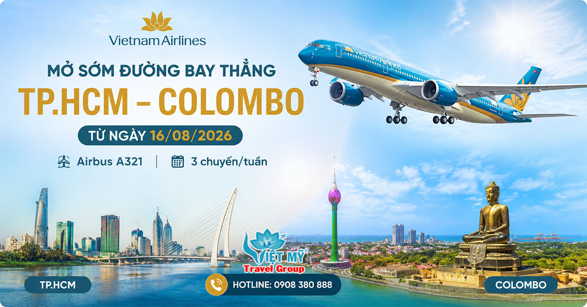 Vietnam Airlines mở sớm đường bay thẳng TP.HCM – Colombo (Sri Lanka) từ ngày 16/08/2026