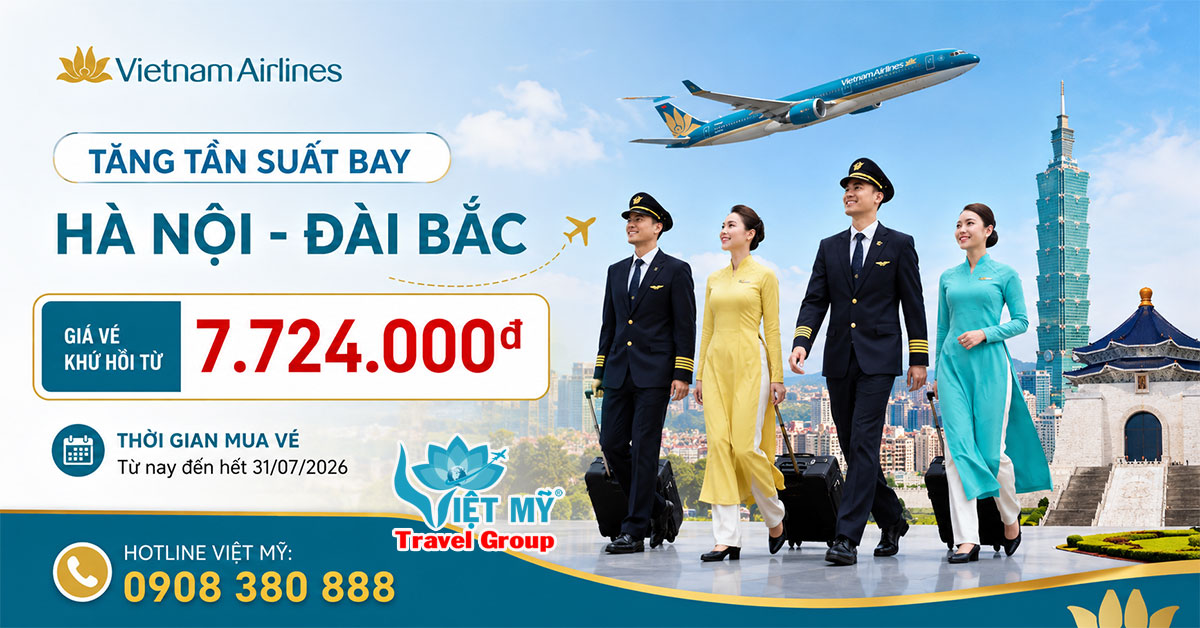 Vietnam Airlines tăng tần suất bay Hà Nội - Đài Bắc: giá vé khứ hồi từ 7.724.000 đồng!