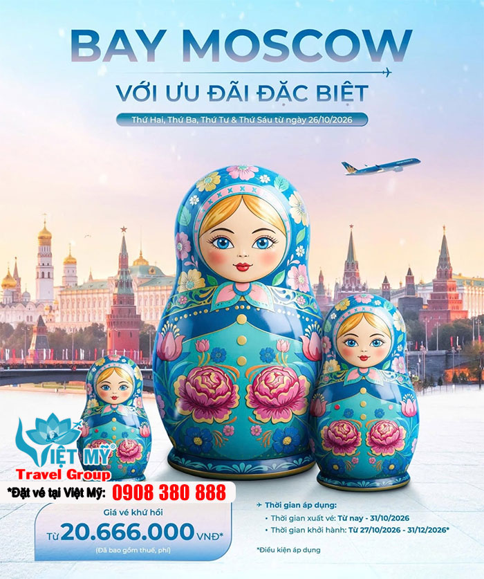 Bay Moscow cùng Vietnam Airlines - vé khứ hồi từ 20.666.000 VNĐ