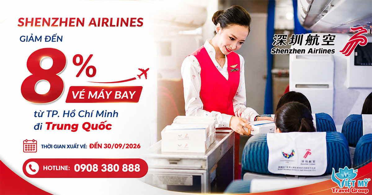 Shenzhen Airlines giảm đến 8% vé từ TPHCM đi Trung Quốc