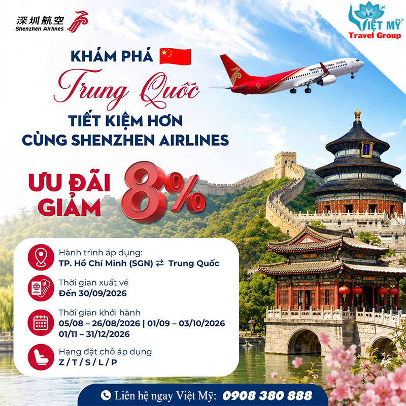 Vé Shenzhen Airlines đi Trung Quốc giảm đến 8% – Đặt vé ngay