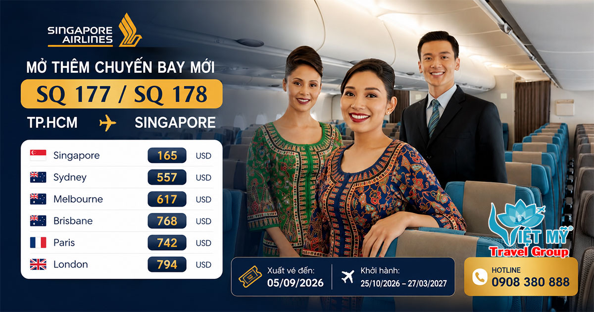 Singapore Airlines mở thêm chuyến bay TPHCM – Singapore, ưu đãi từ 165 USD