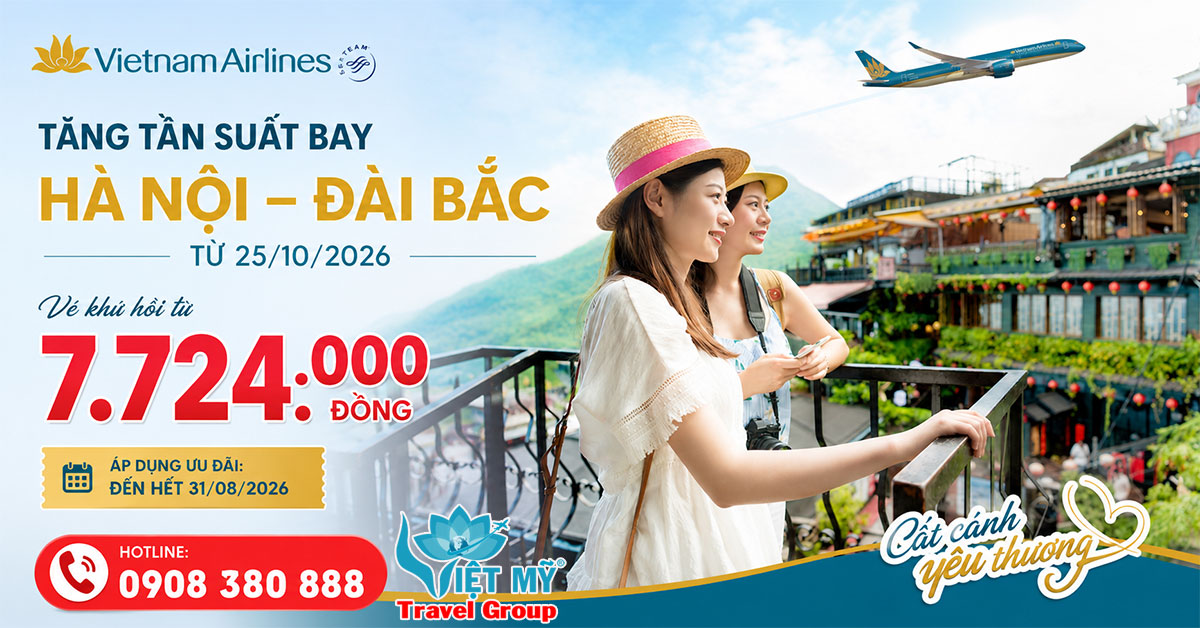 Vietnam Airlines tăng tần suất Hà Nội – Đài Bắc, vé khứ hồi từ 7.724.000 đồng